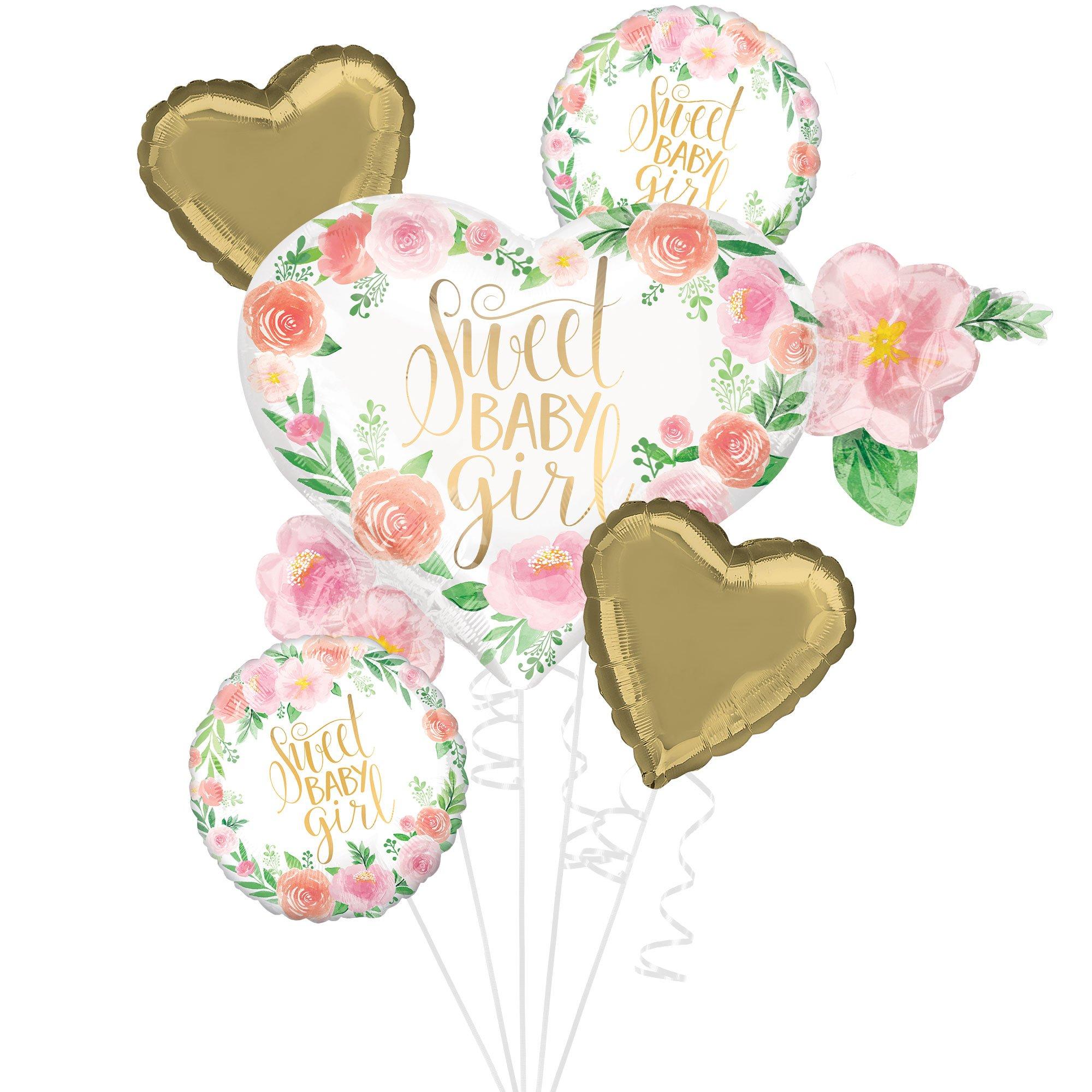 Floral Sweet Baby Girl Baby Shower Foil Balloon Bouquet